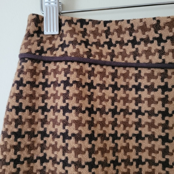 VINTAGE Holt Renfrew Brown Houndstooth Wool Blend Pencil Skirt - Picture 6 of 8